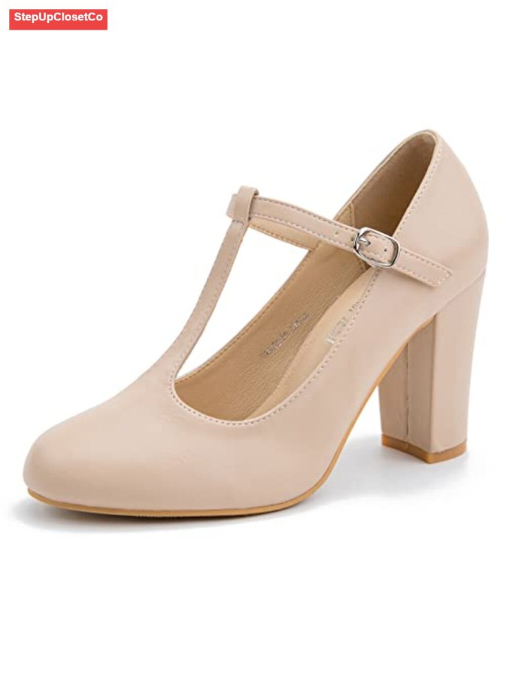 Women's T-Strap Mary Jane Heels Chunky Block Heel Round Toe Dress Pumps